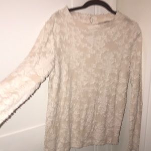 Ann Taylor LOFT Nude Flocked Long Sleeve Top NWOT Misses size S